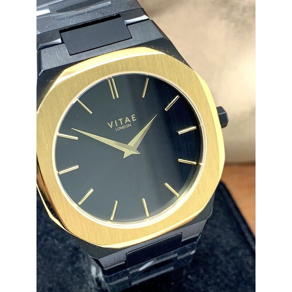 Vitae London Men's Watch Ada 141 Black Dial Gold Bezel Quartz Stainless Steel